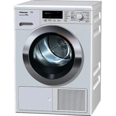Miele TKG840WP 8kg Heat Pump Condenser Tumble Dryer in White with Chrome Door Miele TKG840WP 8kg Heat Pump Condenser Tumble Dryer in White with Chrome Door